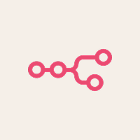 Pink network or branching icon with connected circles on a light background.